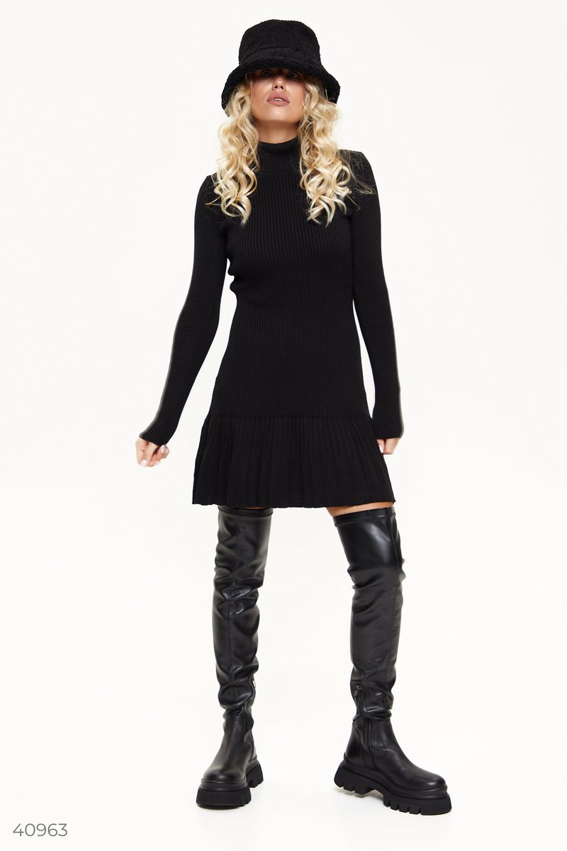 Black pleated knit dress