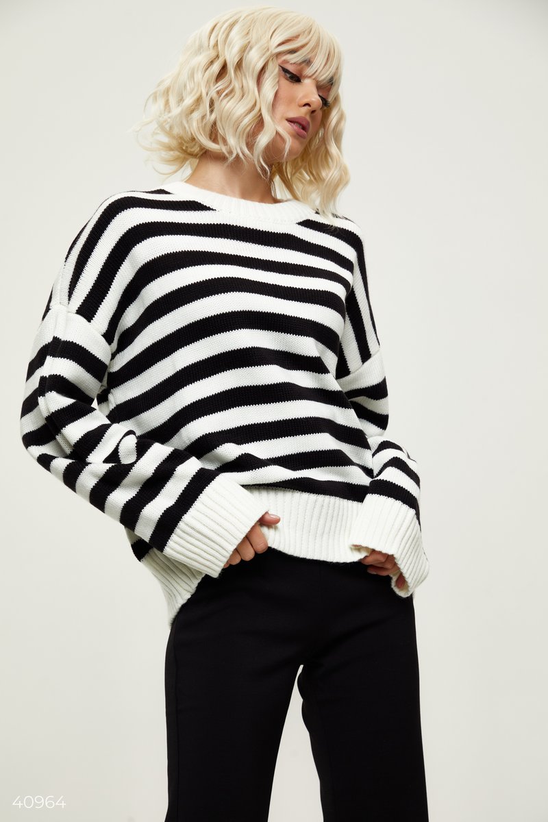 Вязанный свитер в черно-белую полоску Черно-белый 40964