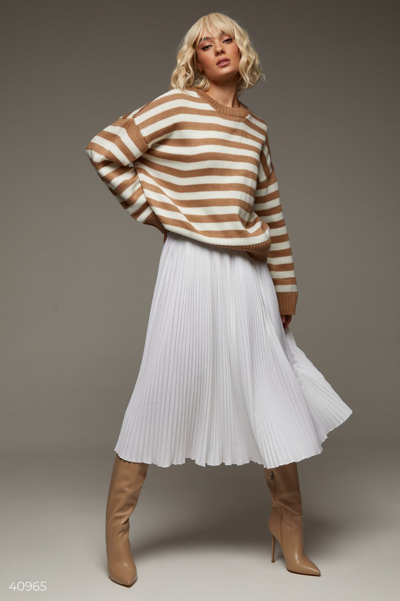 Beige striped knitted sweater photo 1