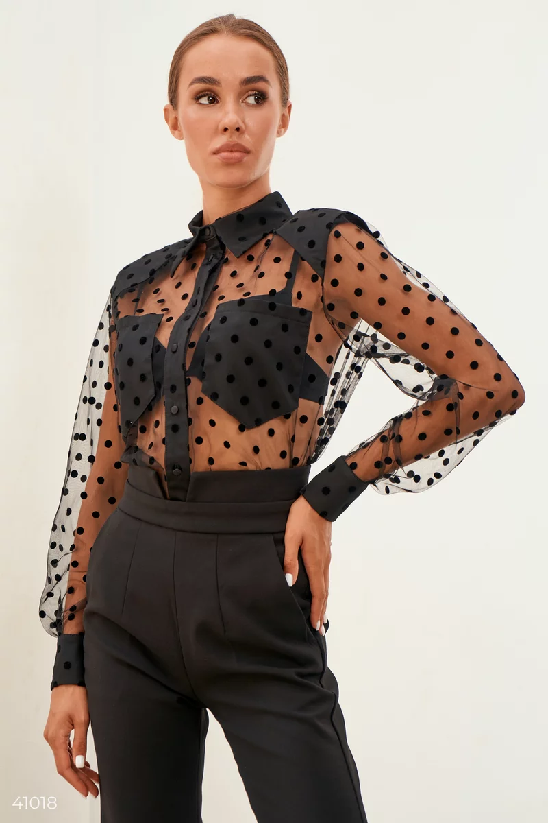 Black blouse with large polka dots photo 3