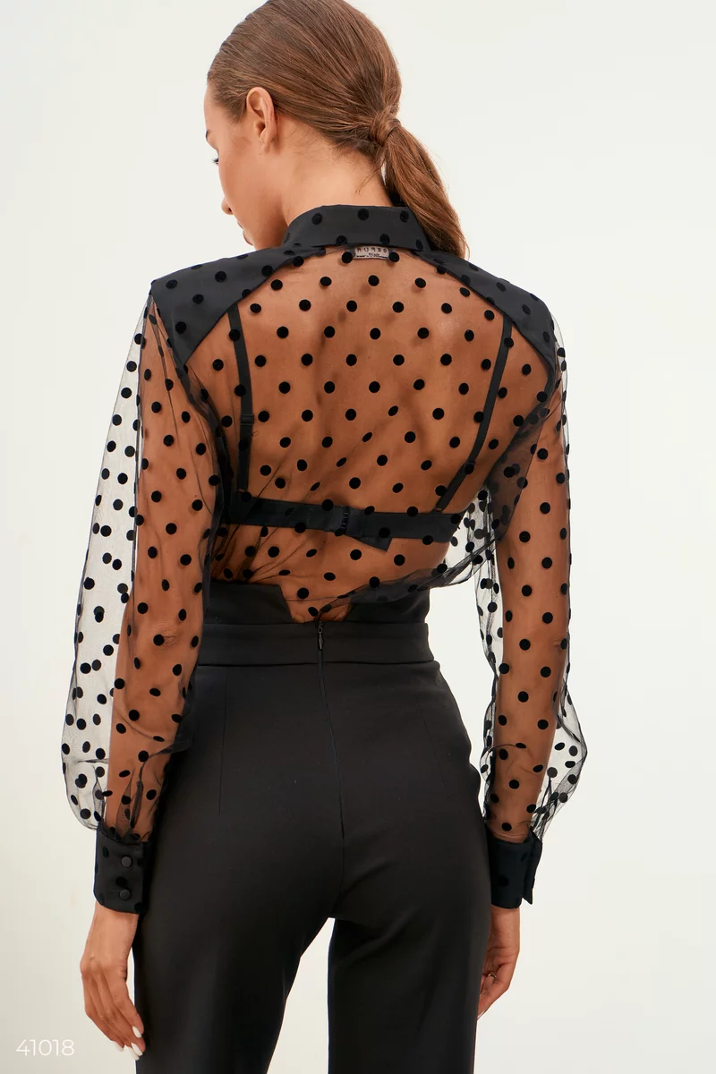 Black blouse with large polka dots photo 4