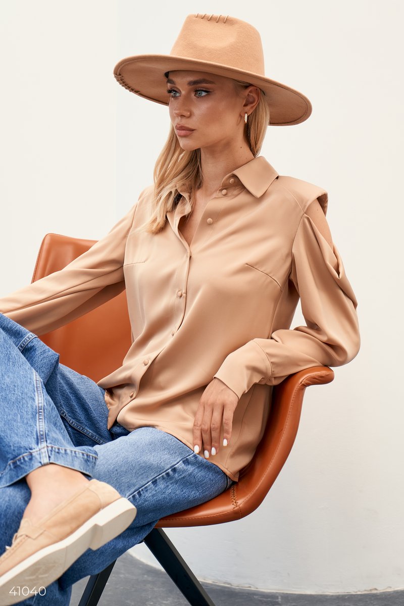Beige blouse with cutouts photo 1