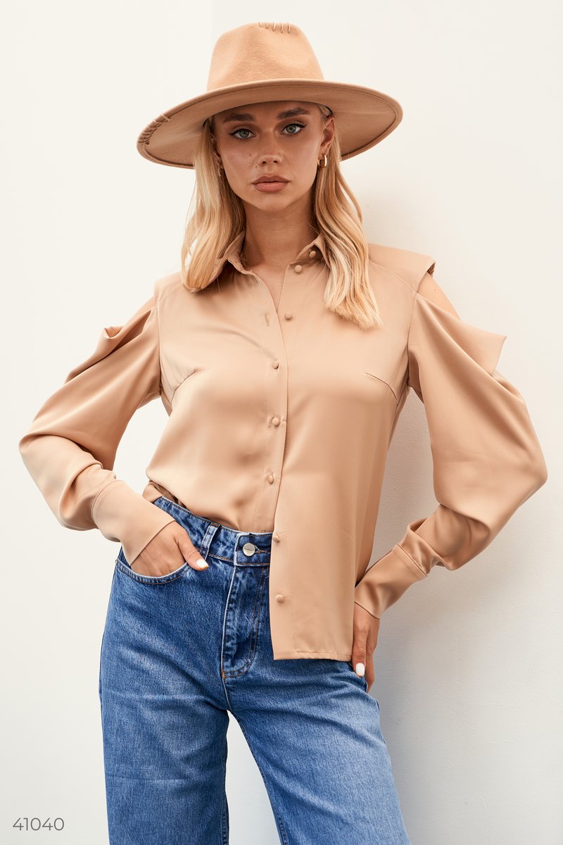 Beige blouse with cutouts photo 2