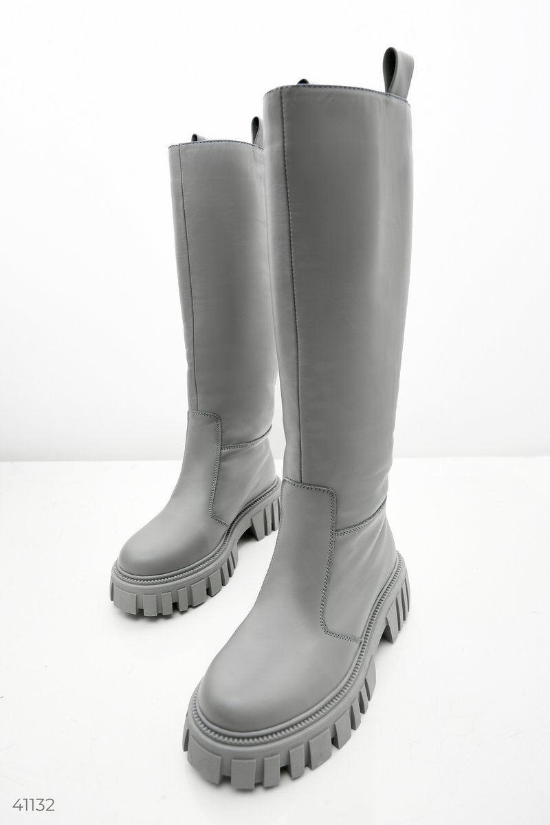 Grey leather boots