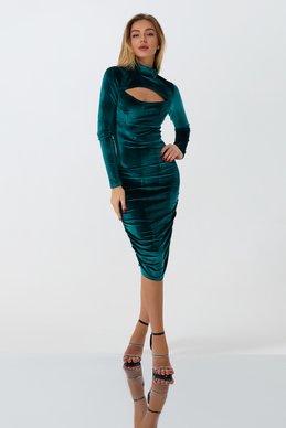 Emerald dress with trendy drapery photo 2