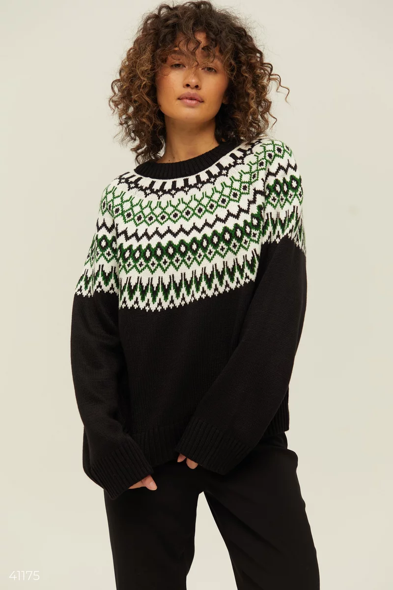 Чорний светр з візерунком фотографія 1