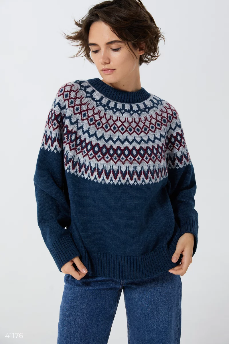 Blue sweater with a pattern (№ 41176) ♡ Gepur - women clothes store