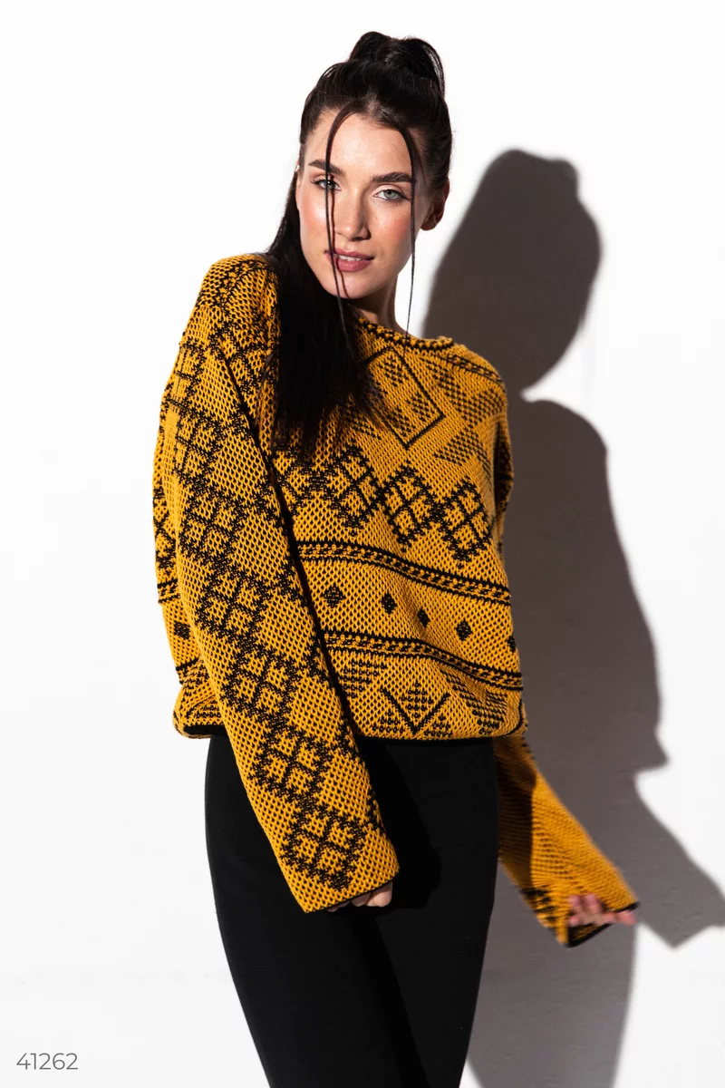 Bright mustard jumper with a pattern photo 1