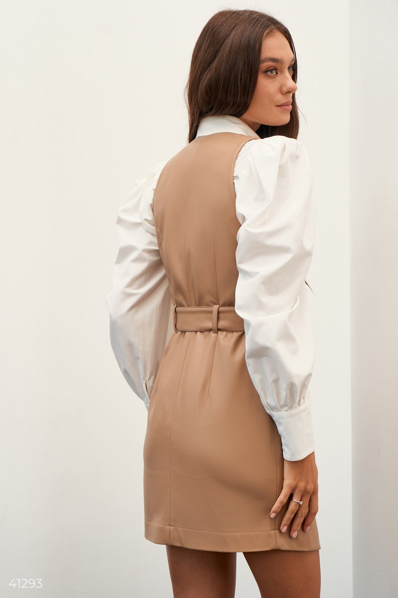 Beige Belted Overall Dress