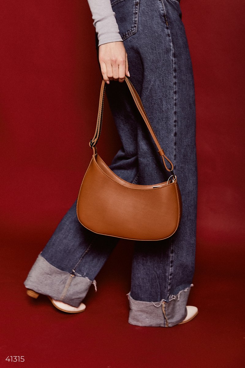 Brown eco-leather baguette bag  
