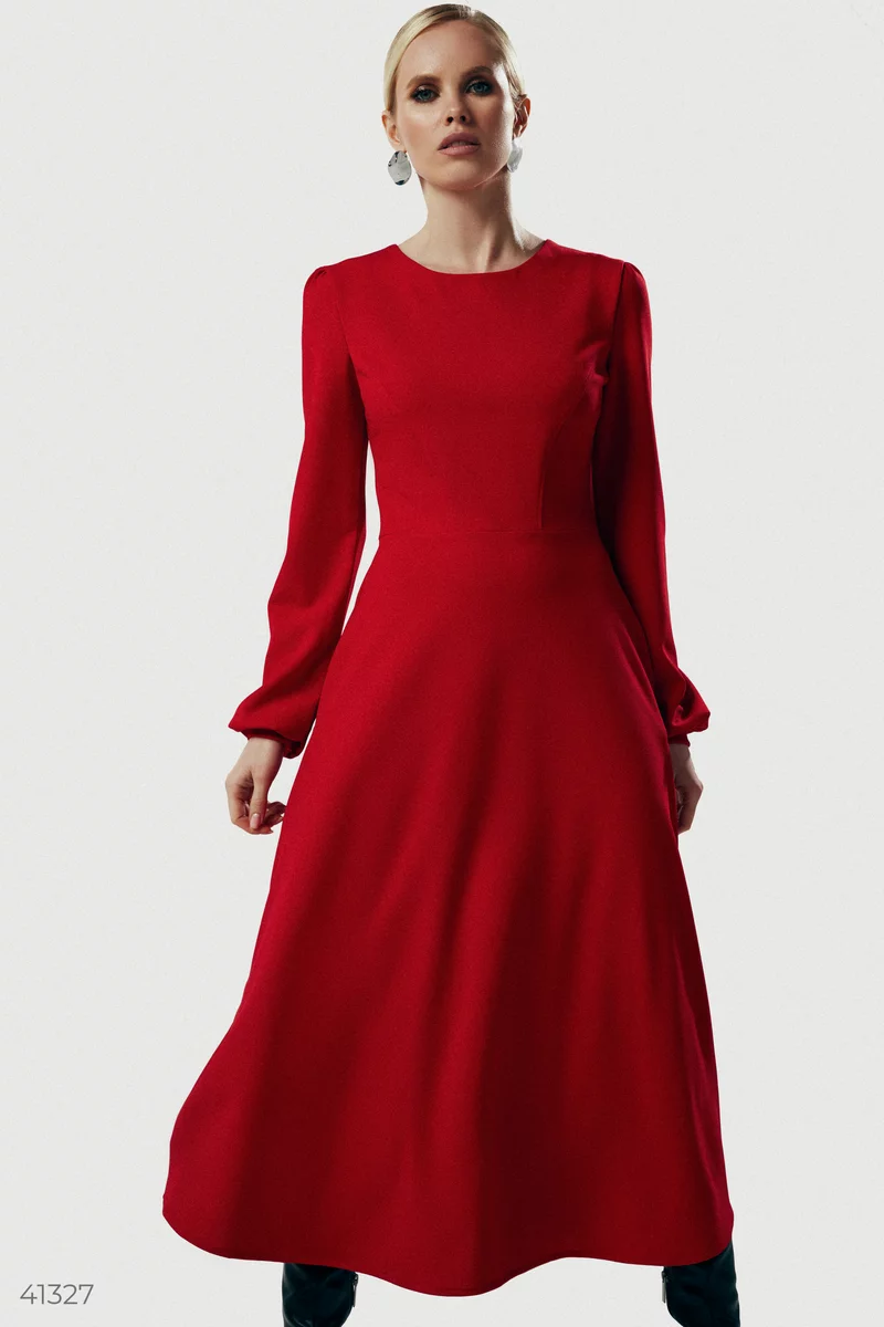 Red fitted midi dress photo 1