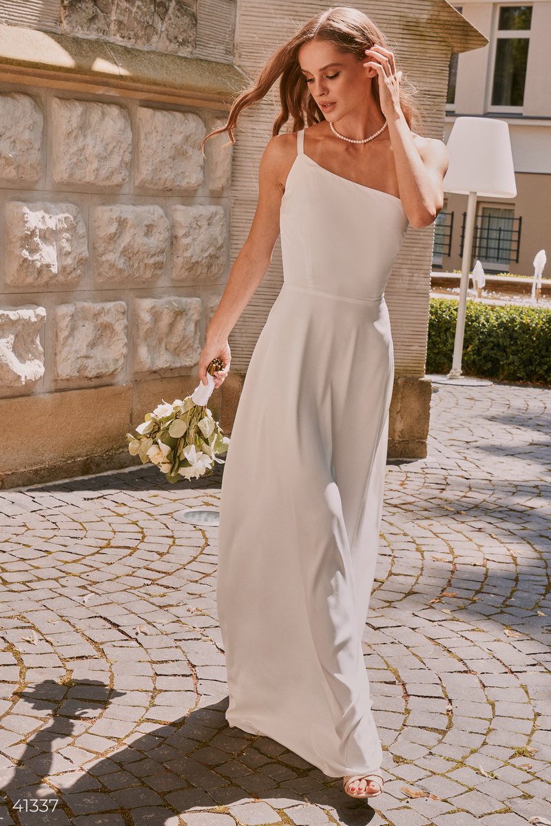 Silk white dress with asymmetric top