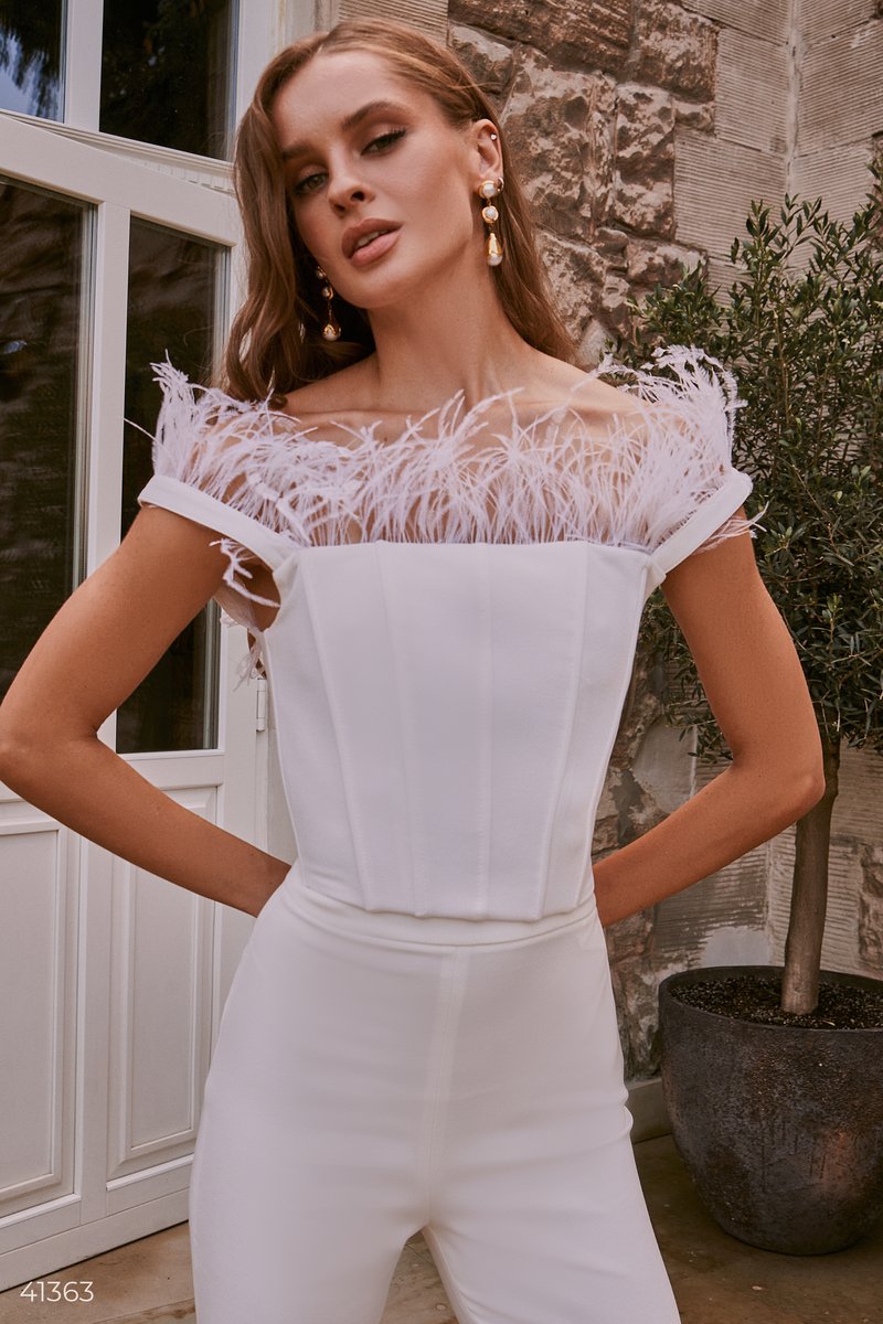 White corset with feathers White 41363