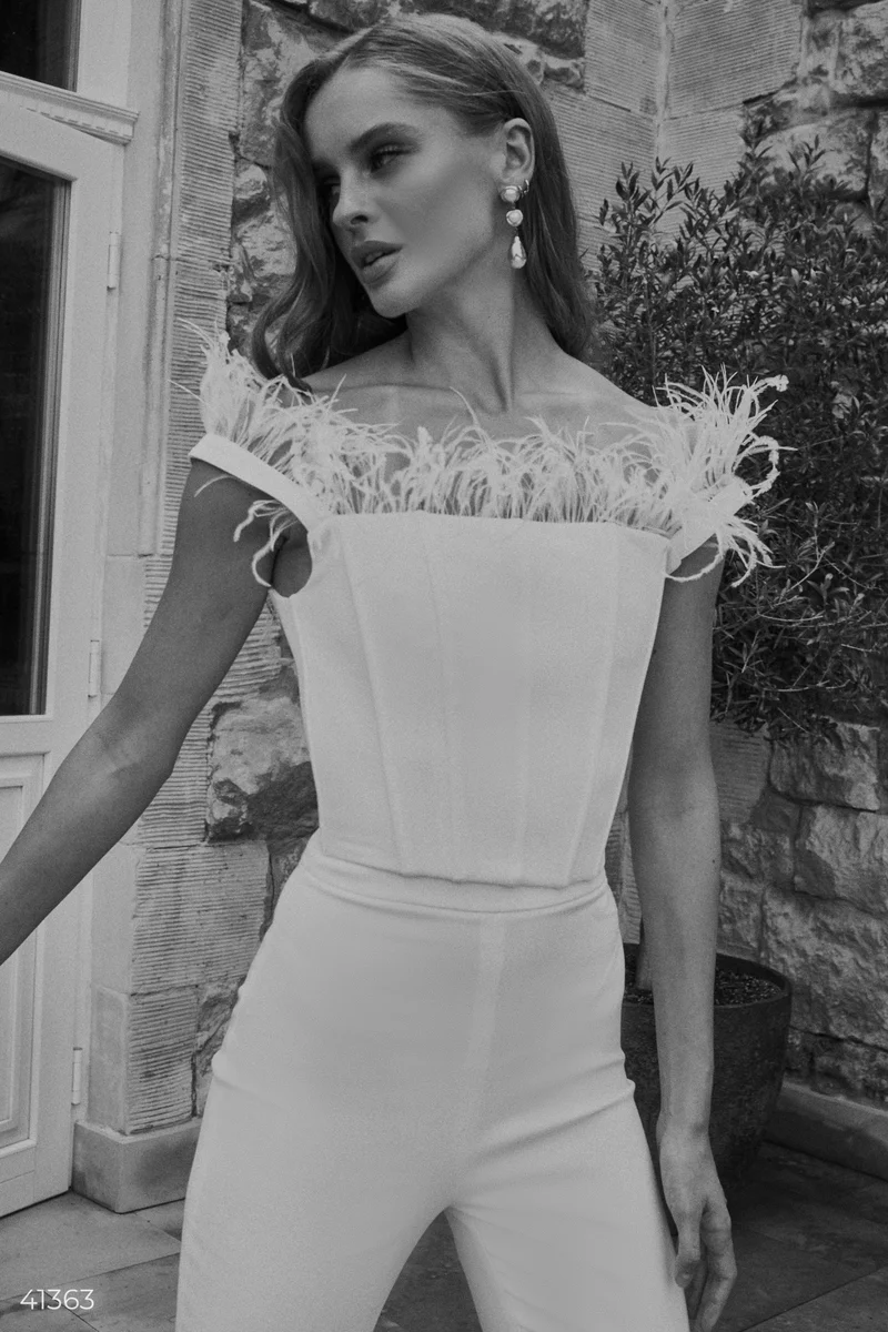 White corset with feathers (№ 41363) ♡ Gepur - women