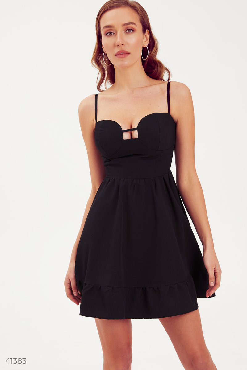 Black mini dress with ruffles