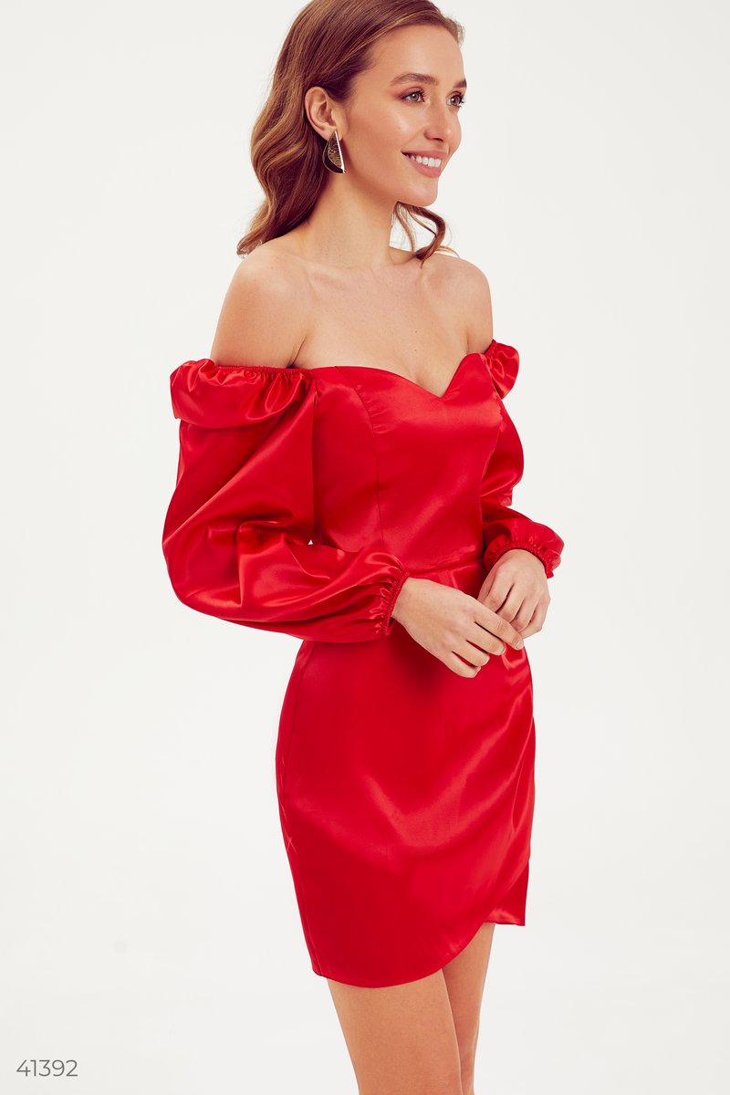 Червона сукня міні з пишними рукавами Червоний 41392