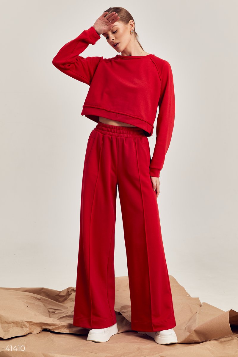 Акція на Червоний костюм із широкими штанами від Gepur