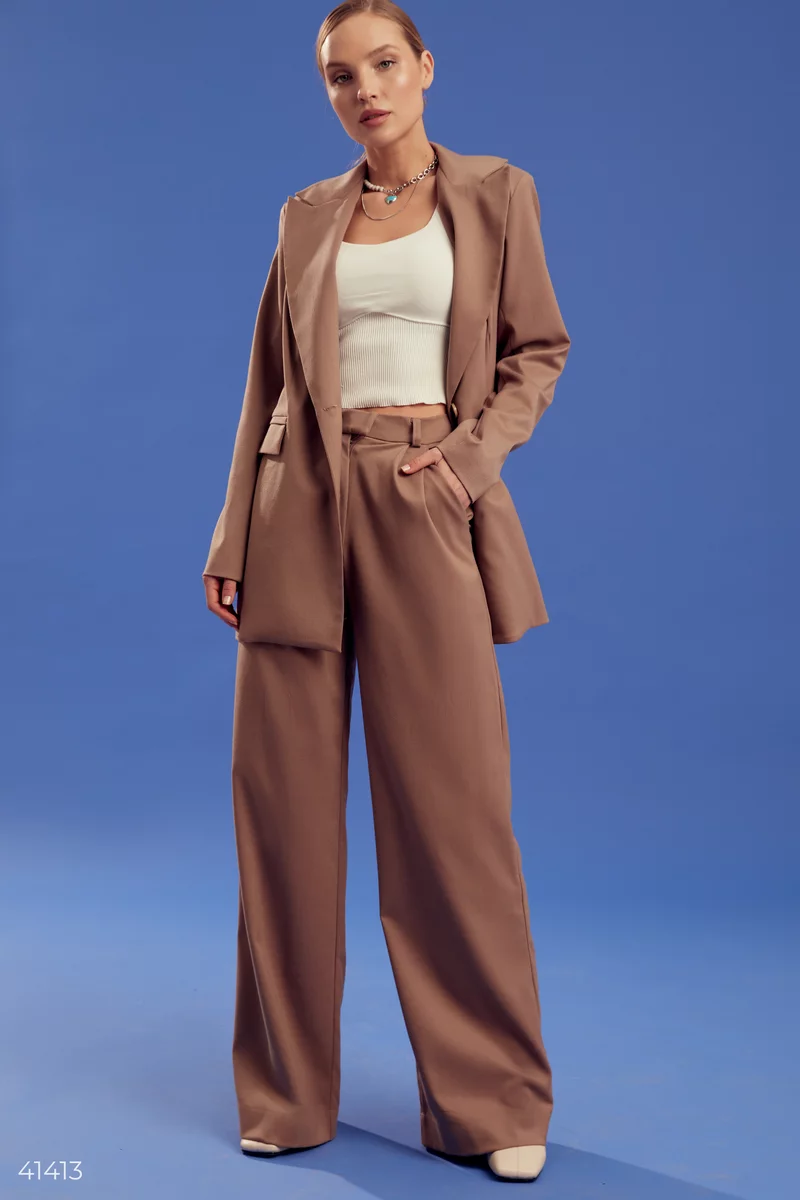 Beige suit with palazzo trousers photo 1