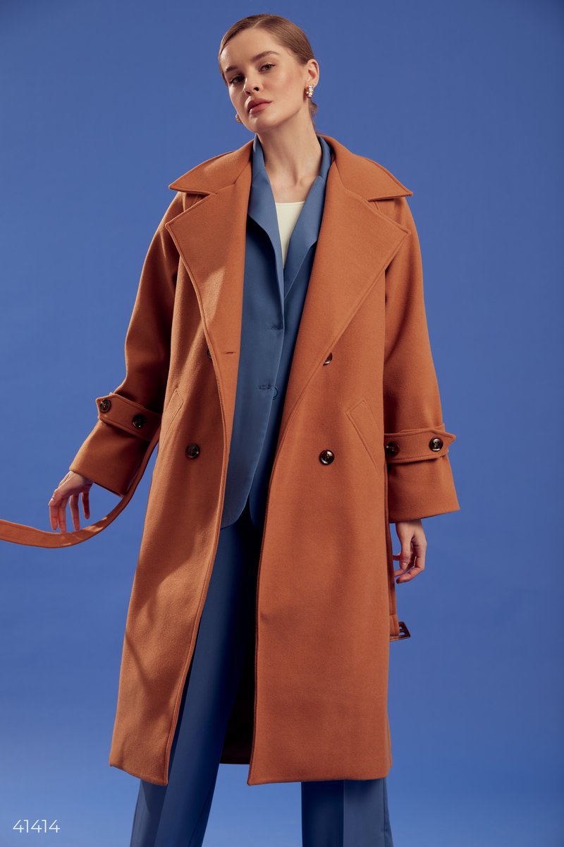 Double-breasted camel coat