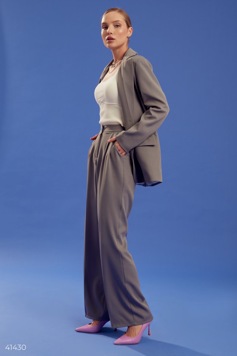 Gray suit with palazzo trousers
