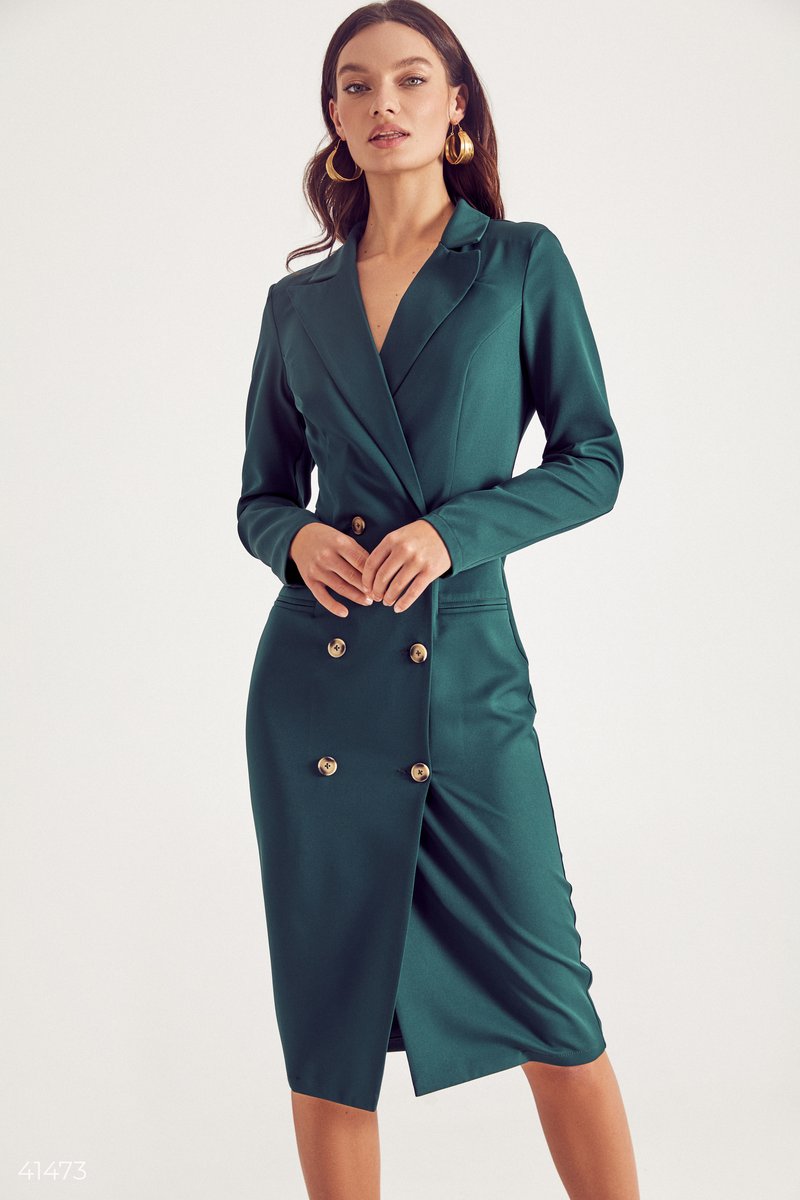 

Смарагдова сукня-піджак довжини міді