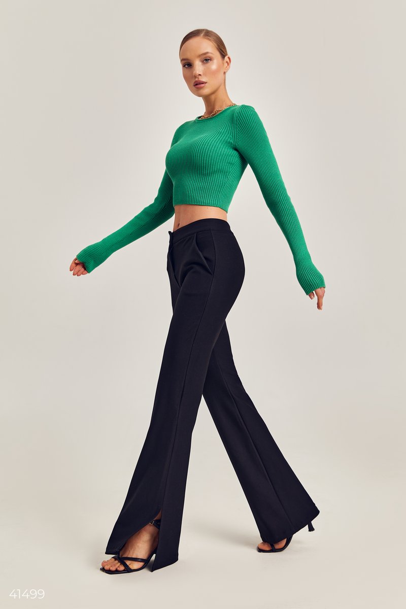 Black flared trousers with slits  