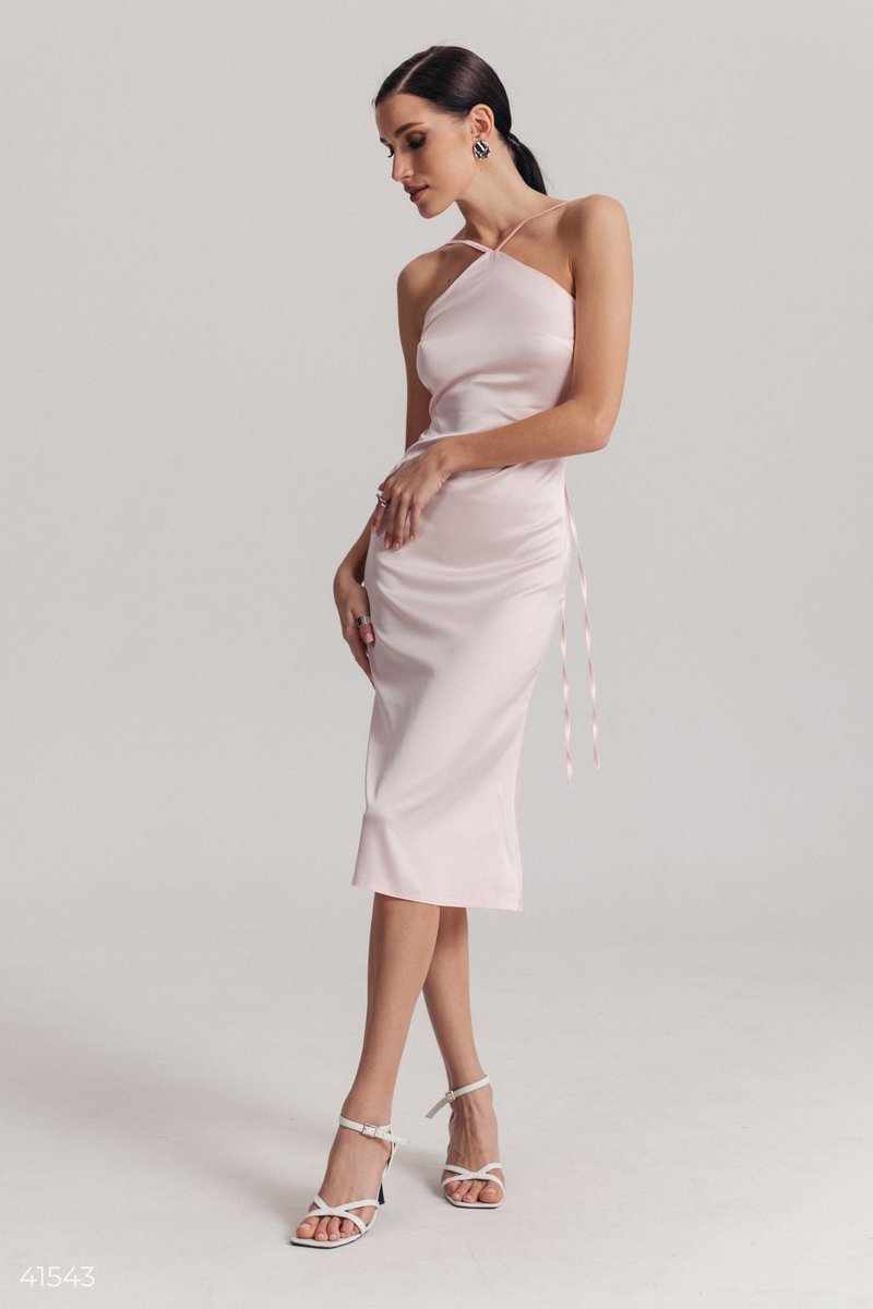 Pink Tie Midi Dress
