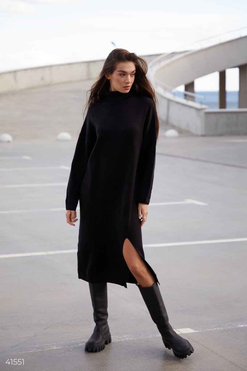 Black cotton knit dress