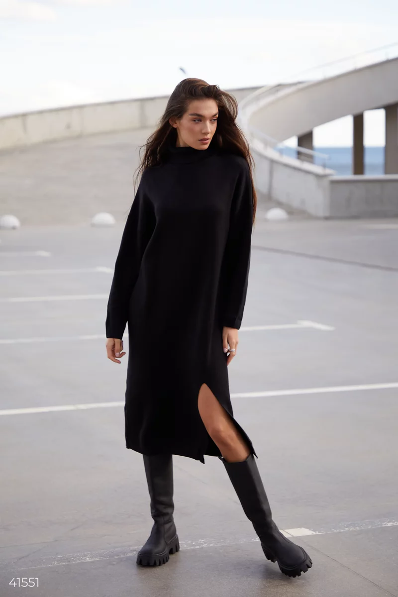 Black cotton knit dress photo 1