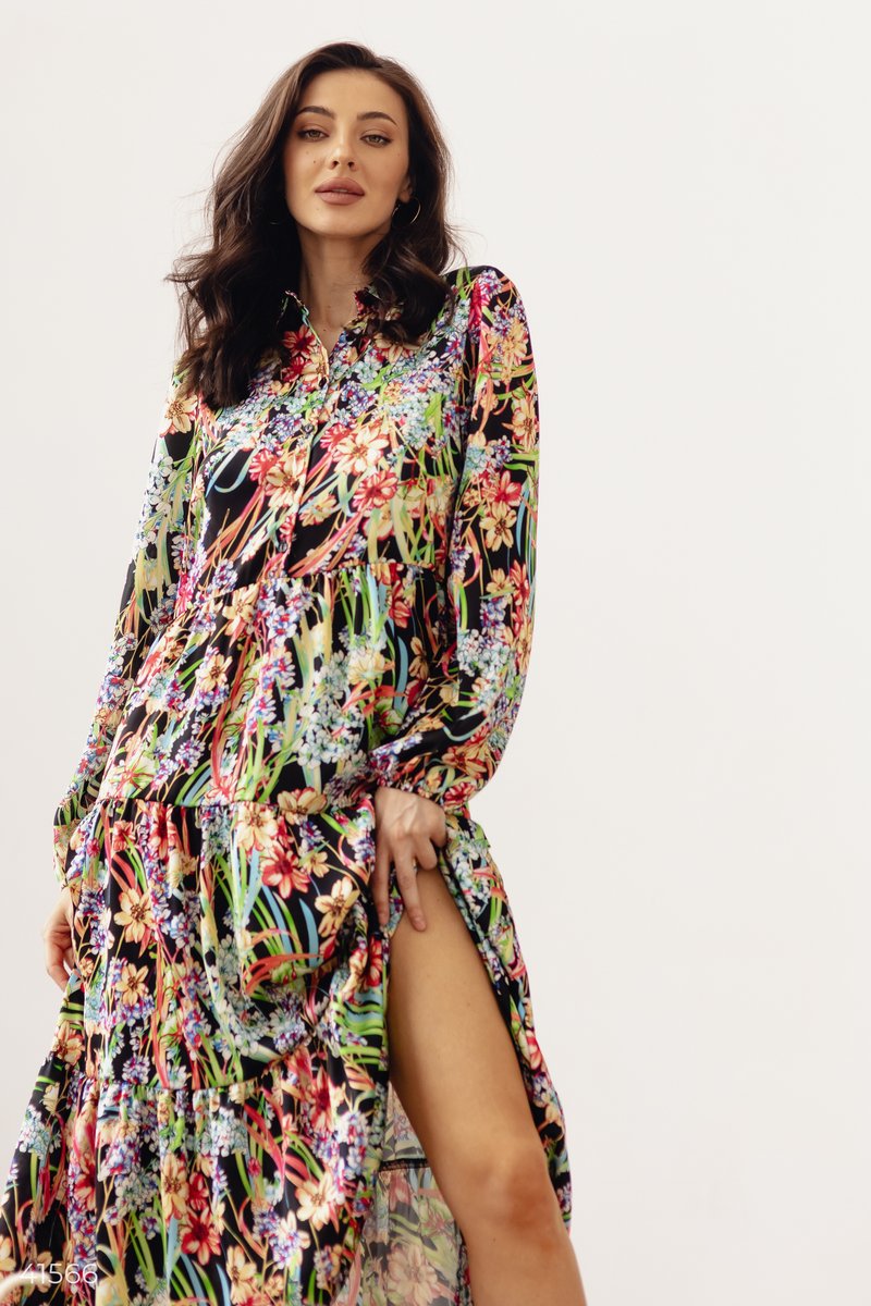 Midi dress in bright floral print Multicolor 41566