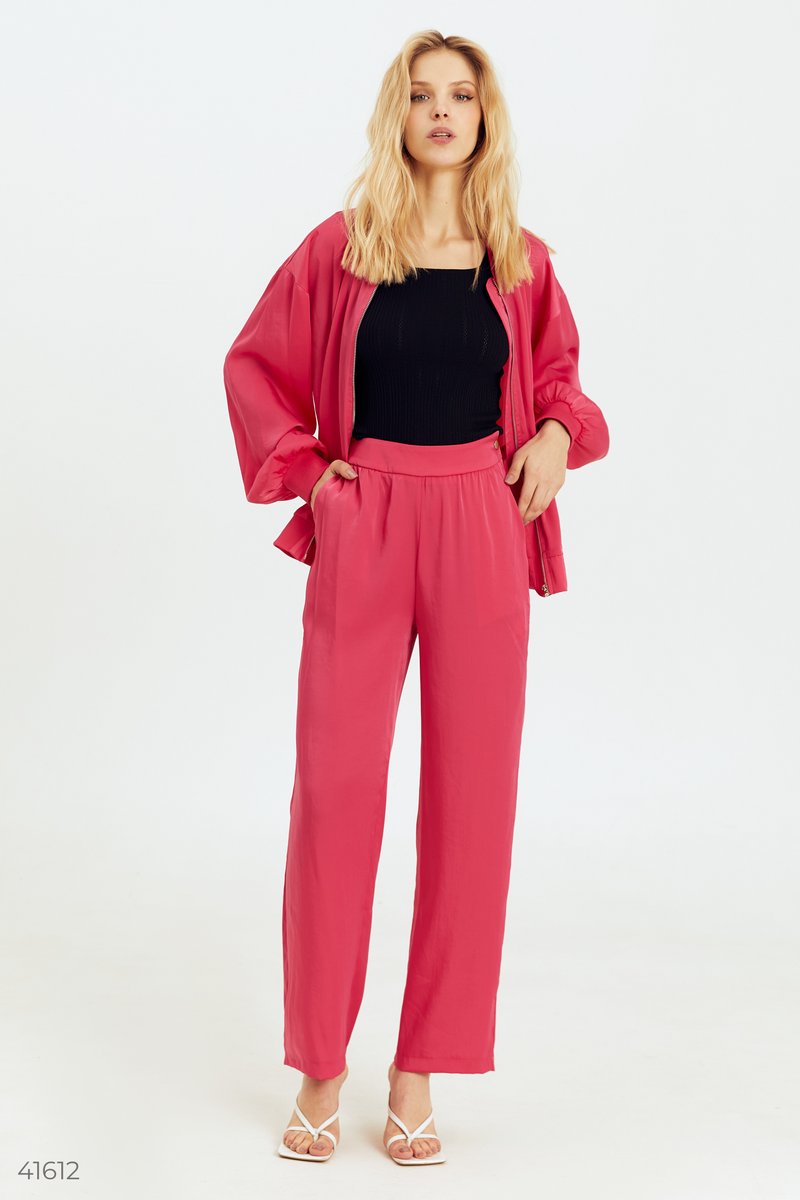 Атласні малинові штани Рожевий 41612
