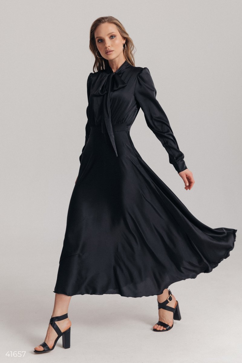 Black natural silk midi dress