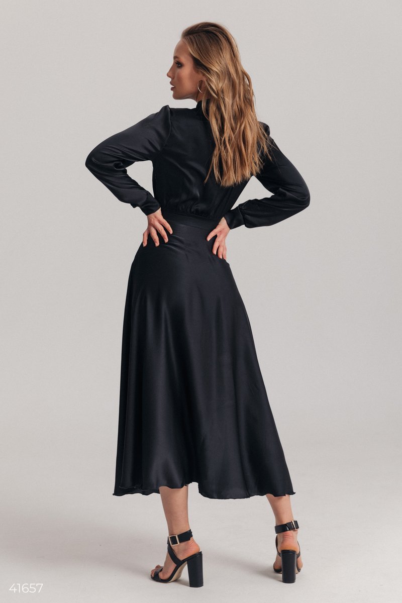 Black natural silk midi dress