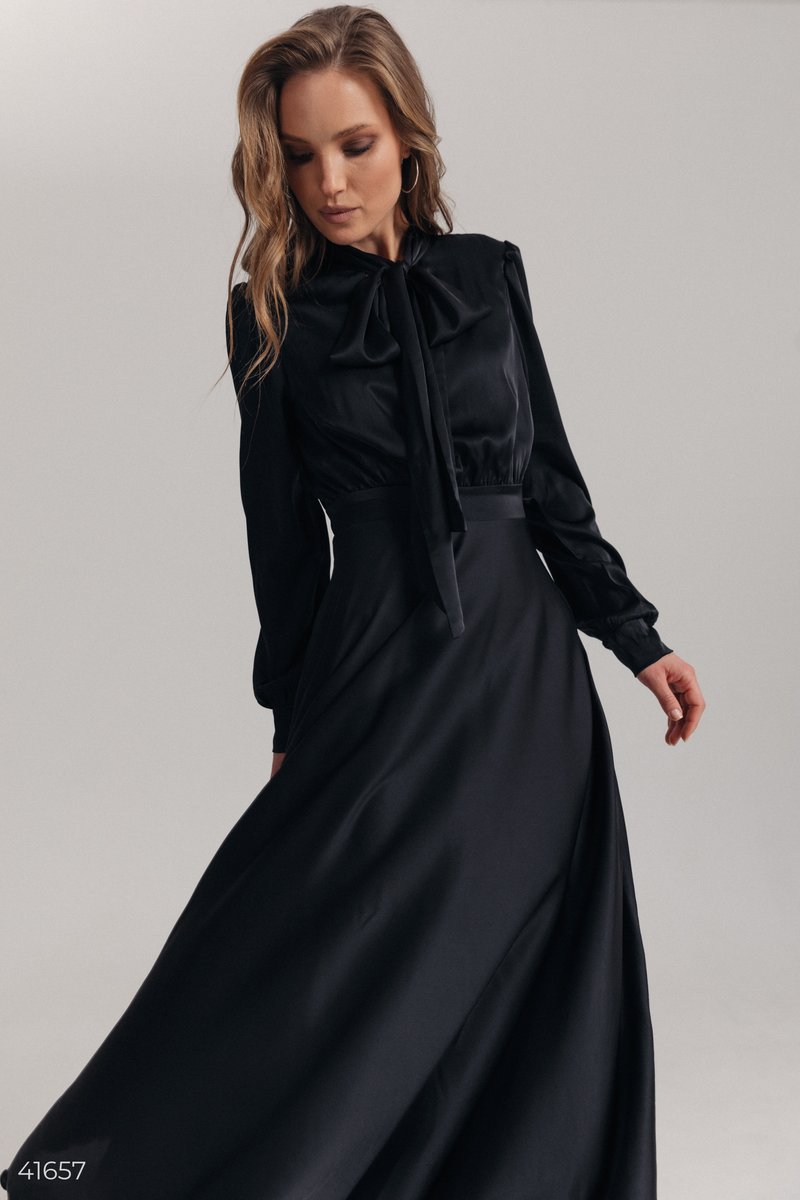 Черное платье миди из натурального шелка