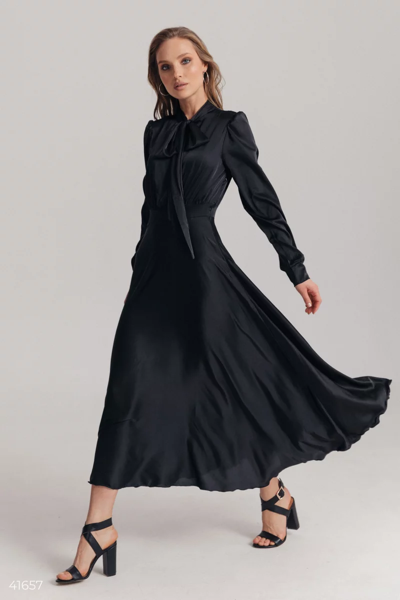 Black natural silk midi dress photo 1