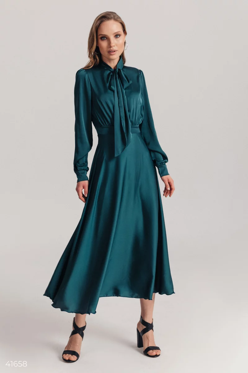 Emerald midi dress made of natural silk (№ 41658) ♡ Gepur - women ...