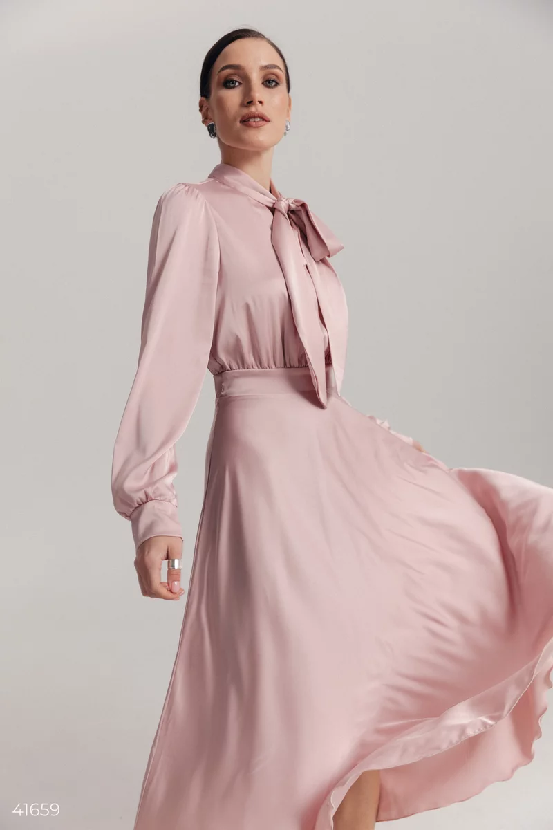 Рожева сукня міді з натурального шовку фотографія 1