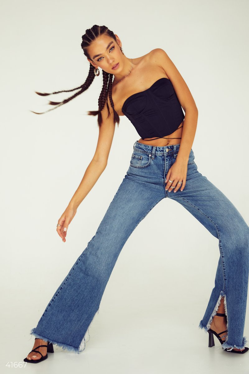 Flared jeans with fringes Blue 41667