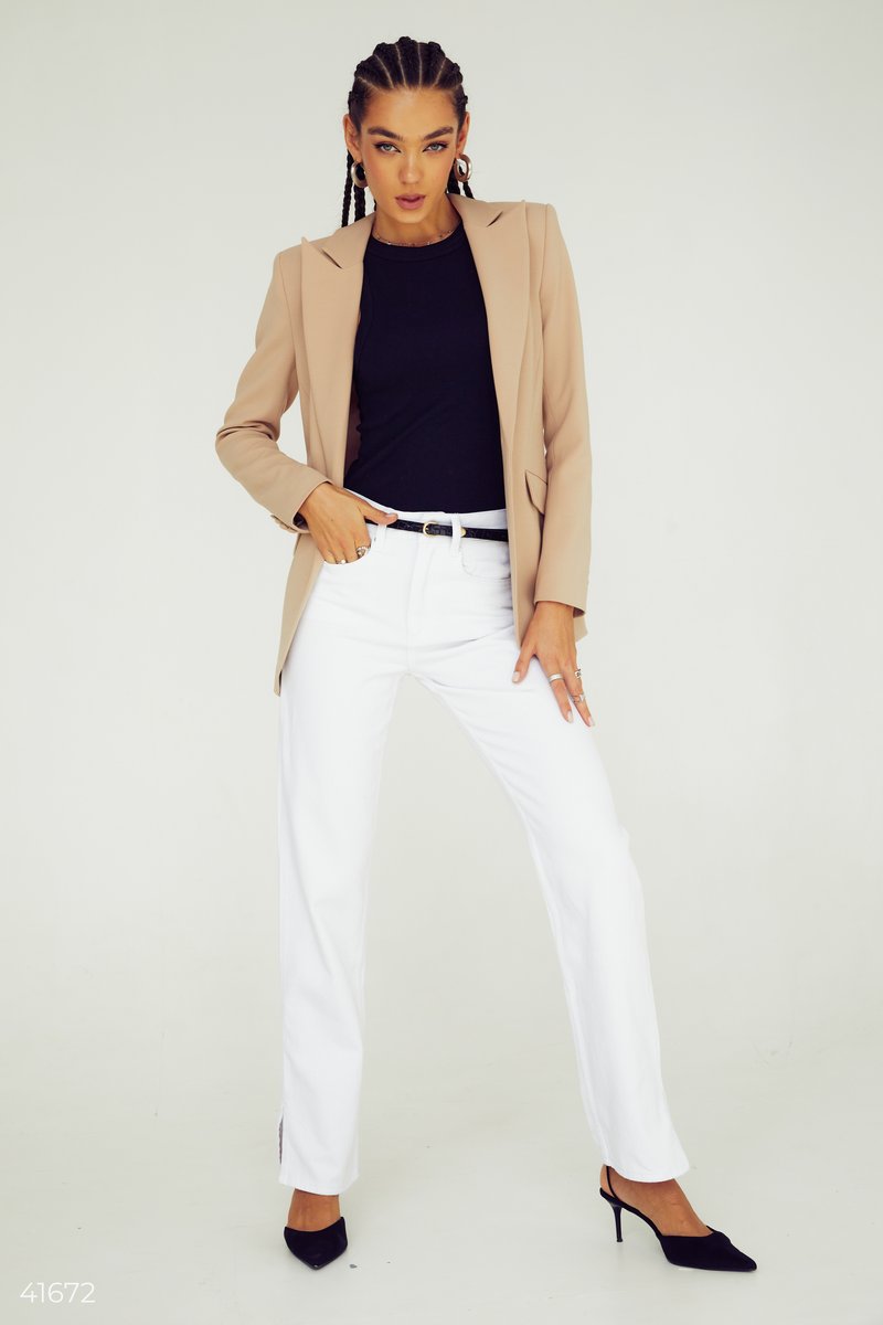 White jeans with slits