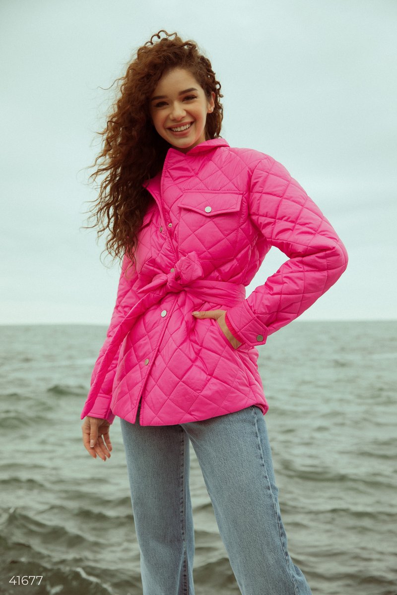 Стьобана куртка-сорочка малинового кольору Рожевий 41677