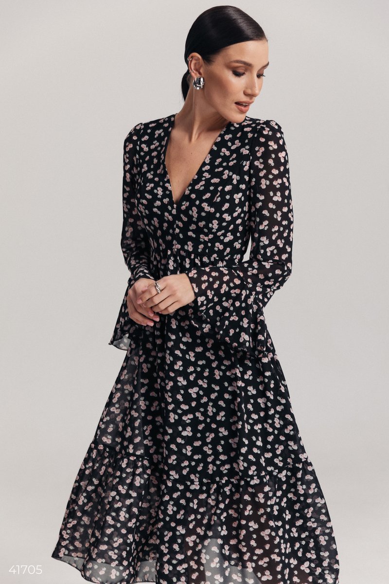 Шифонова сукня в квітковий принт Чорний 41705