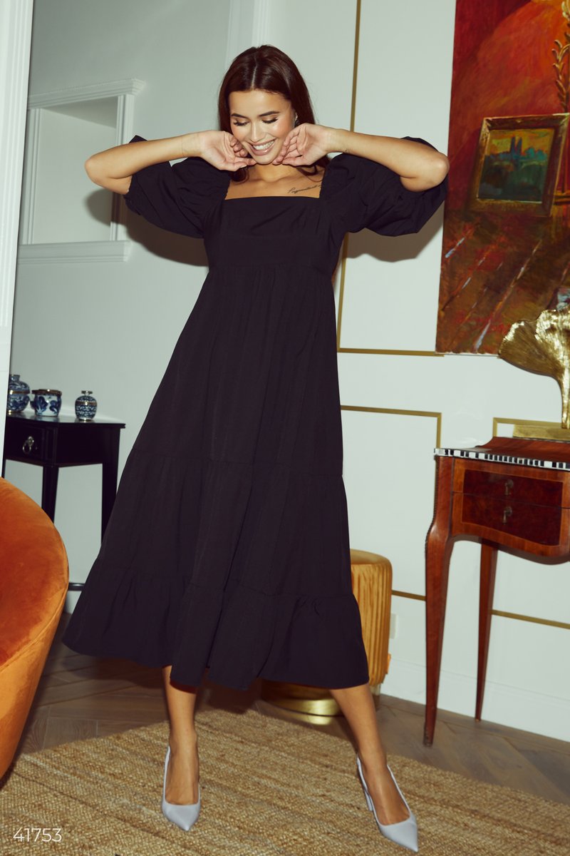 Акция на Чорне плаття максі вільного крою от Gepur