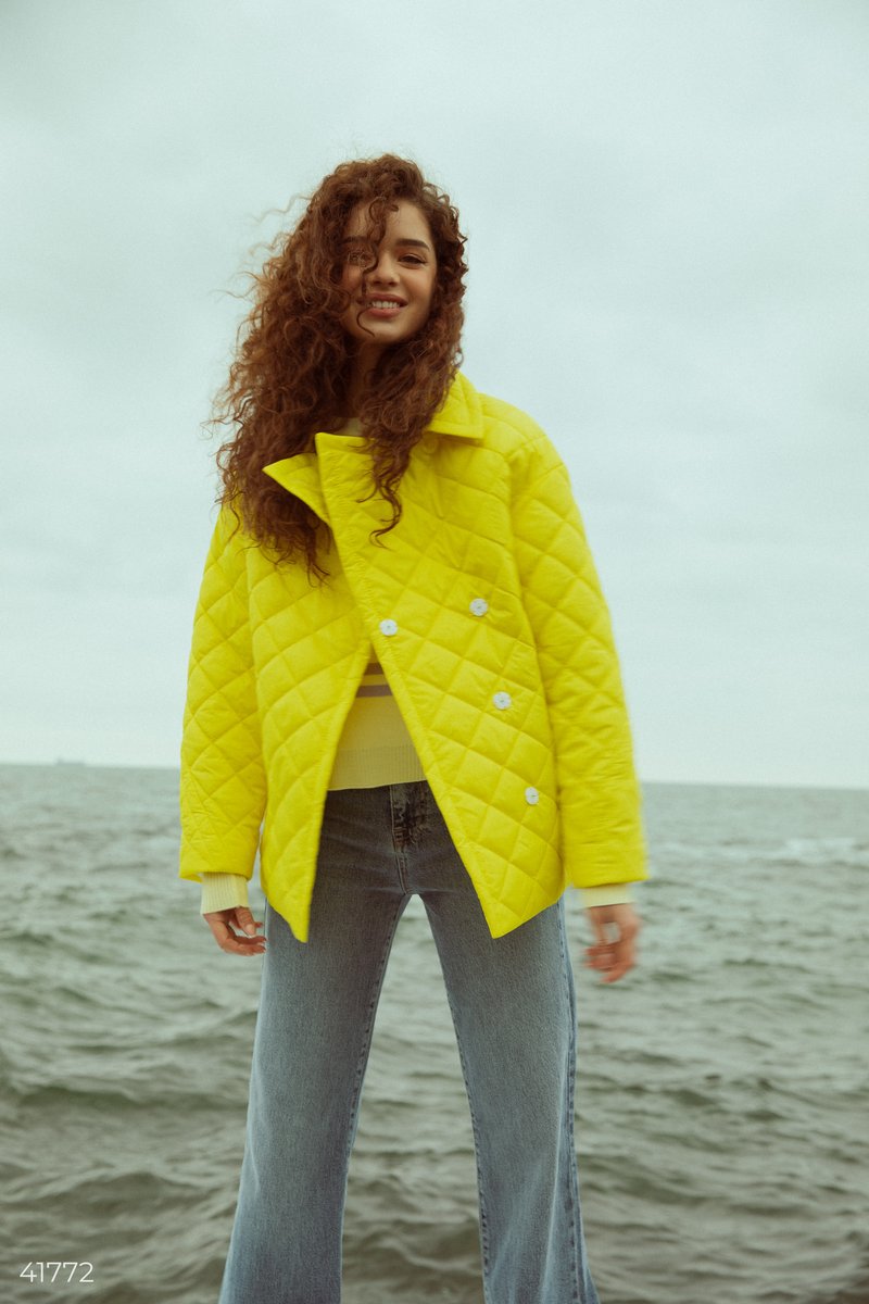 Yellow quilted shirt jacket  