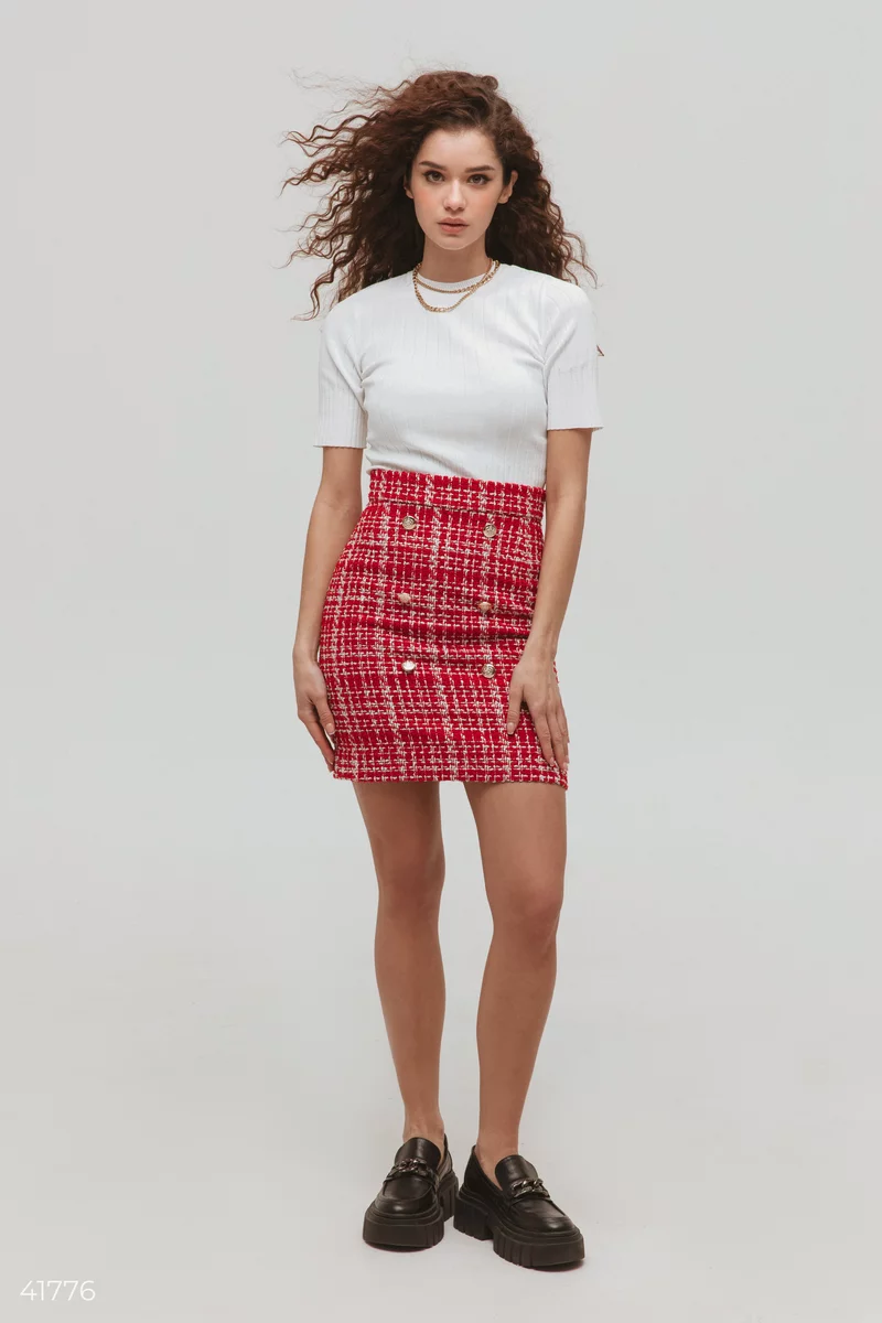 Red tweed mini skirt (№ 41776) ♡ Gepur - women clothes store