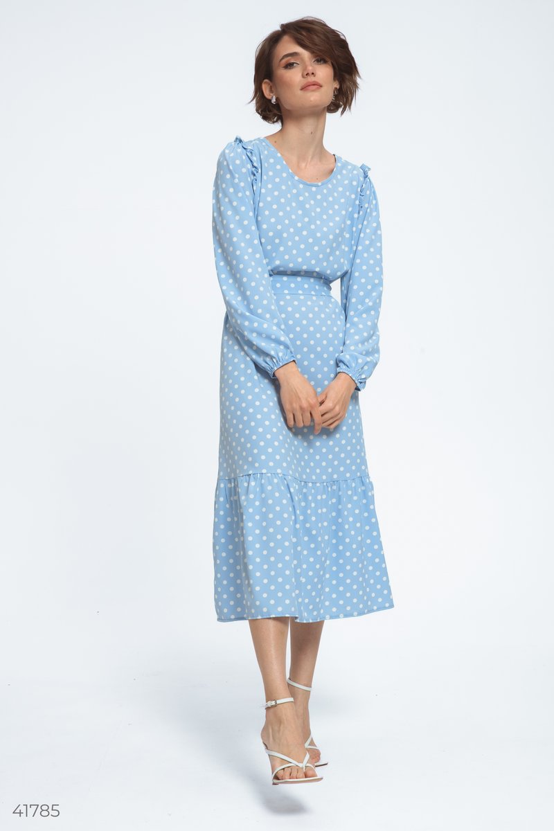 Blue dress with large polka dots
