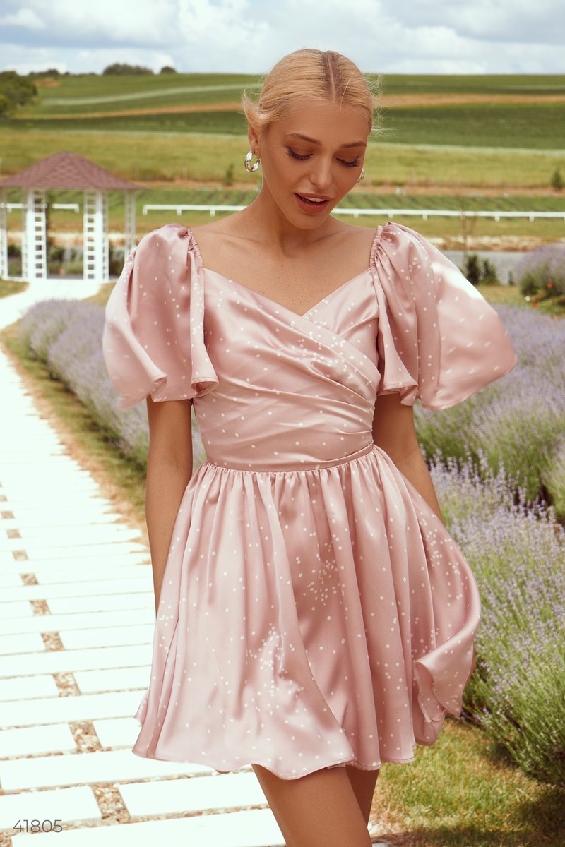 Сукня із сатину з драпіруванням Рожевий 41805