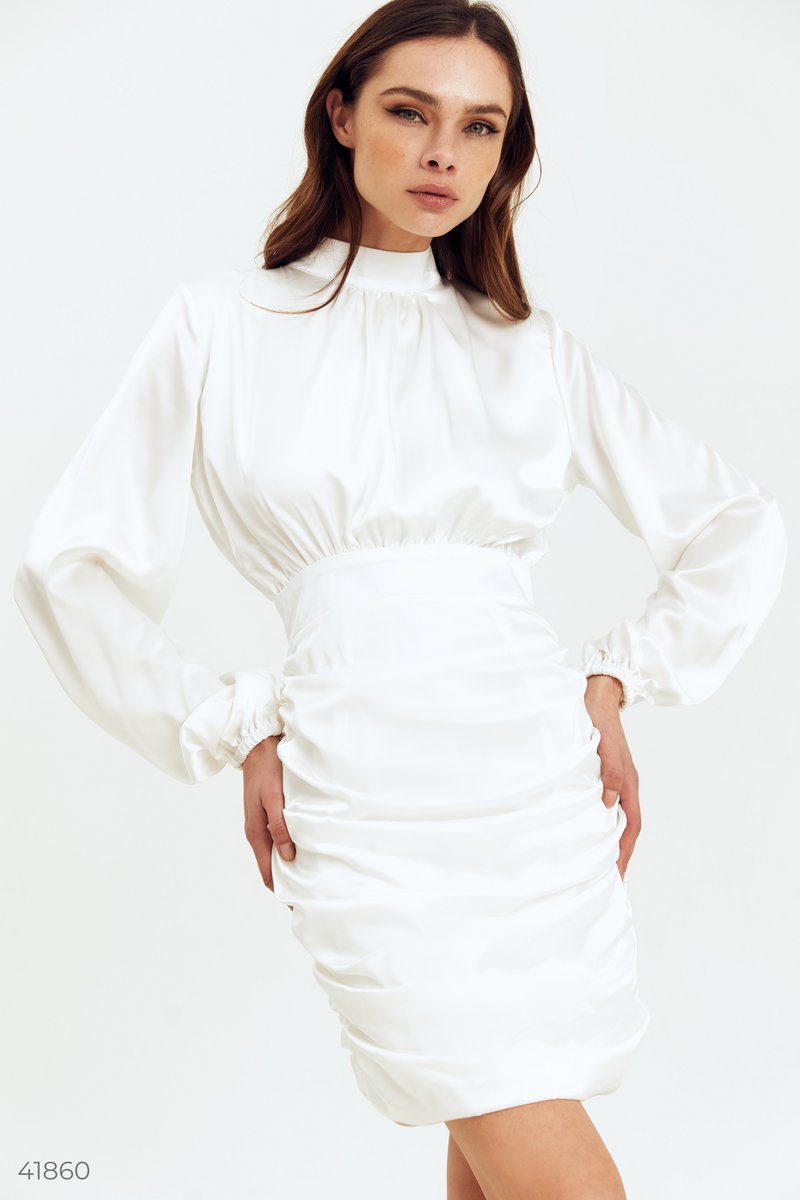 Кремова сукня з натурального шовку Білий 41860