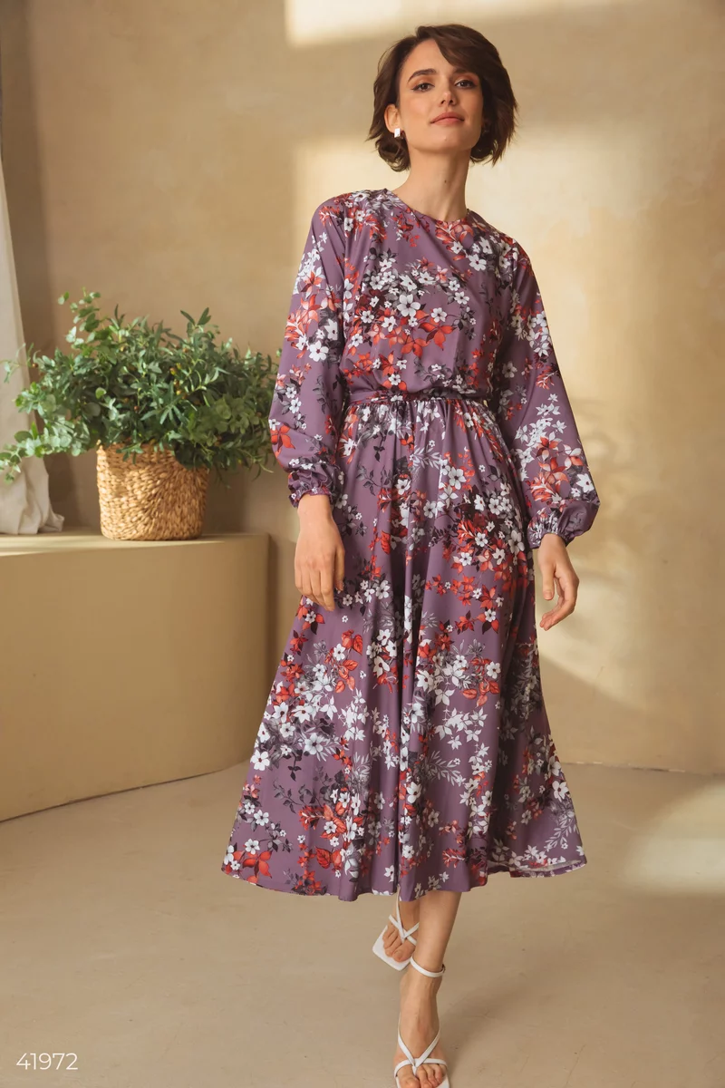 Лиловое платье с поясом фотография 1
