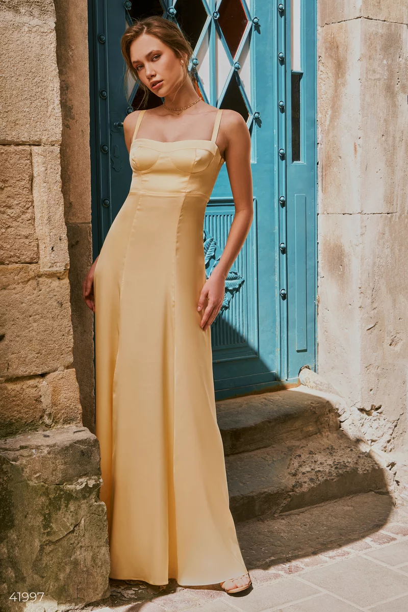 Elegant lemon-colored maxi dress photo 1
