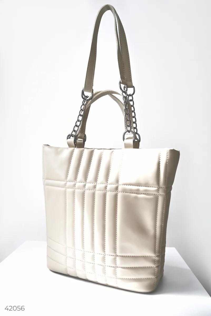 Beige quilted shopping bag photo 3